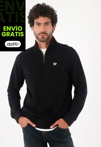 Tennis Buzo Para Hombre De Algodón Negro Regular Fit Con Cuello Alto Y Media Cremallera Tennis