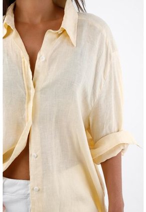 Tennis Camisa Para Mujer En Lino Amarillo Oversize Manga Larga