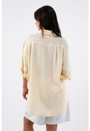 Tennis Camisa Para Mujer En Lino Amarillo Oversize Manga Larga