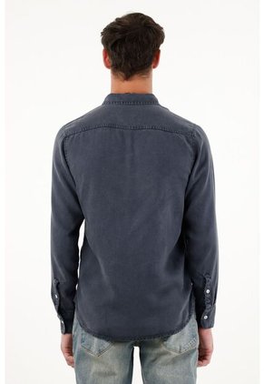 Tennis Camisa Clásica Manga Larga Azul Para Hombre