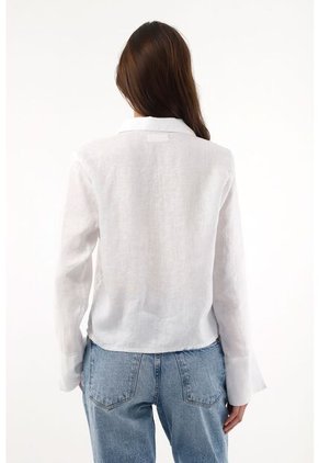 Tennis Camisa En 100% Lino Con Tiras Que Anudan En Frente Blanca Para Mujer