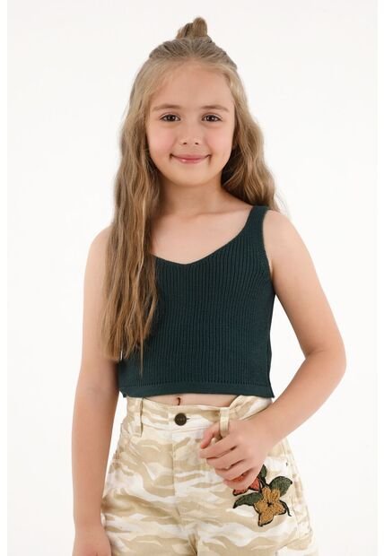 Camiseta Manga Sisa Verde Tejida Para Niña