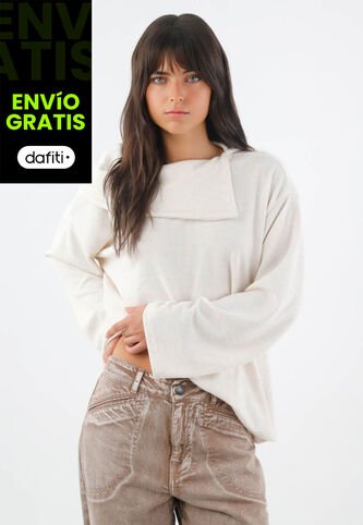 Tennis Buzo Para Mujer En Poliéster Marfil Relajado Con Cuello Envolvente Tennis