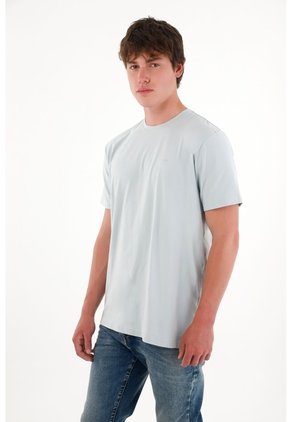 Camiseta Básica Con Mini Print Azul Para Hombre