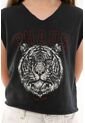 Camiseta Negra Con Estampado De Tigre Para Niña de Tennis