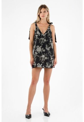 Tennis Vestido Negro Con Detalles Bordados Para Mujer