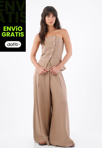 Tennis Top Strapless Para Mujer En Tejido Suave Beige Entallado Con Botones Asimétricos Tennis