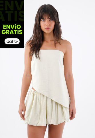 Tennis Top Sin Tirantes Para Mujer De Tejido Ligero Marfil Suelto Con Bajo Asimétrico Tennis