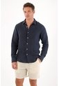 Tennis Camisa En 100% Lino Manga Larga Azul Con Acabado Mate Para Hombre de Tennis