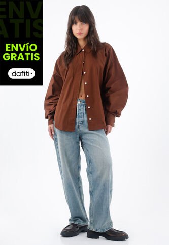 Tennis Camisa Para Mujer Algodón Marrón Corte Holgado Con Mangas Abullonadas Tennis