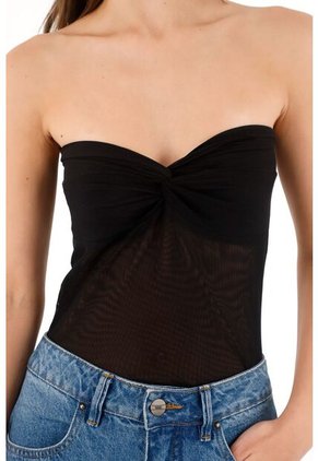 Tennis Camiseta Strapless En Malla Negra Para Mujer