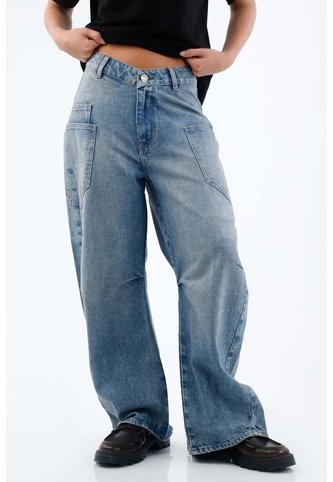 Tennis Jean Para Mujer En Algodón Azul Medio Fit Horseshoe Con Bolsillos De Parche Tennis