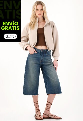 Tennis Bermuda En Denim Con Ruedo Al Corte Azul Para Mujer Tennis