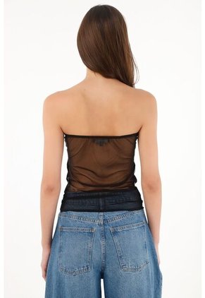 Tennis Camiseta Strapless En Malla Negra Para Mujer