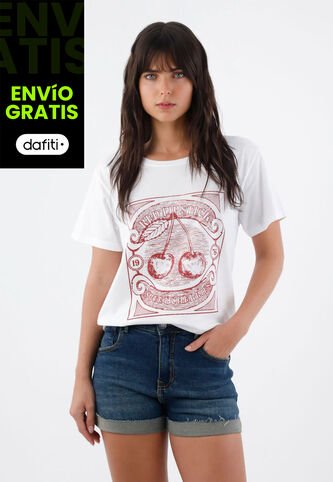 Tennis Camiseta Mujer Algodón Blanco Fit Relajado Con Cerezas Tennis