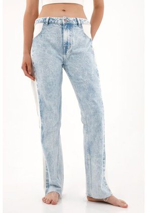 Tennis Jean Recto Tiro Medio Diseño Bicolor Para Mujer