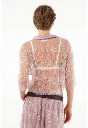 Tennis Camisa Morada Con Transparencia Y Lentejuelas Para Mujer