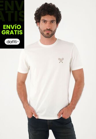 Tennis Camiseta Para Hombre Algodón Blanco Regular Con Gráfico Tennis