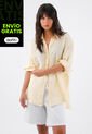Tennis Camisa Para Mujer En Lino Amarillo Oversize Manga Larga de Tennis