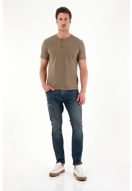 Camiseta Regular Fit Manga Corta Café Para Hombre