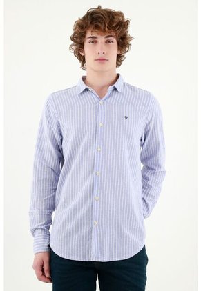 Camisa Cuello Francés Azul Para Hombre