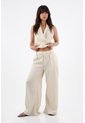 Tennis Pantalón Para Mujer De Poliéster Beige Wide Leg Con Textura Arrugada de Tennis