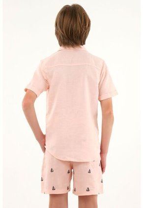 Camisa Tipo Bowling Rosada Con Bordado De Veleros Para Niño