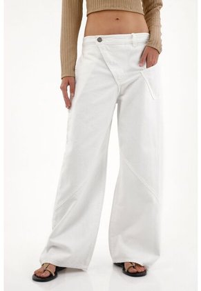 Tennis Jean Wide Leg Con Bolsillos Asimétricos Blanco Para Mujer