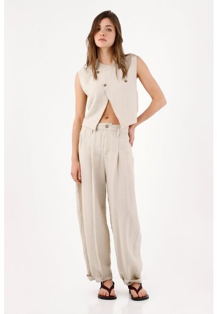 Tennis Chaleco Corto Recto Con Cruce Asimétrico En Beige Para Mujer