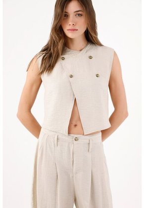 Tennis Chaleco Corto Recto Con Cruce Asimétrico En Beige Para Mujer