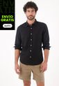 Tennis Camisa Para Hombre Lino Negro Corte Regular Con Botones Claros de Tennis
