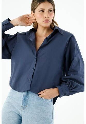 Camisa Con Cuello Camisero Azul Para Mujer Tennis