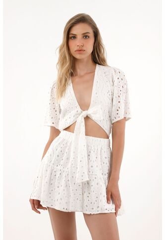 Tennis Vestido Crudo Corto En Ojalillo Para Mujer Tennis