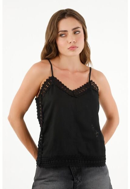Tennis Camisa Negra Con Encaje Para Mujer