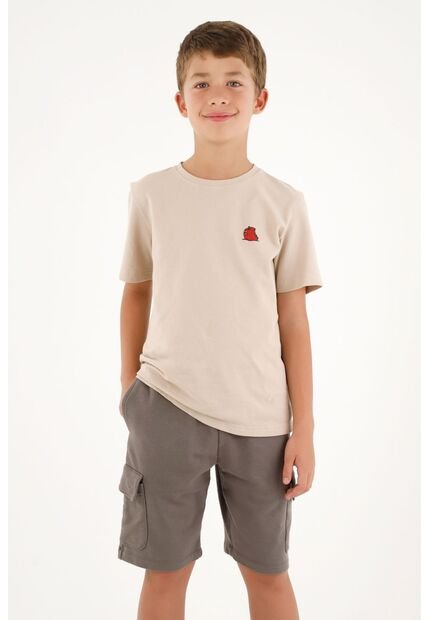 Camiseta Básica Café Con Estampado En Punto Corazón Para Niño