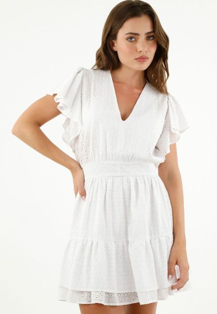 Vestido Blanco En Ojalillo Para Mujer