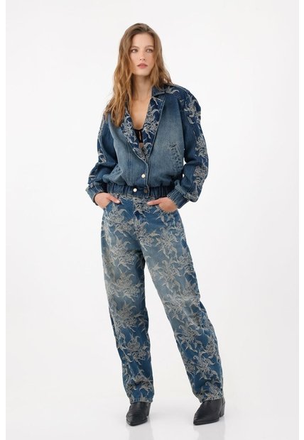 Tennis Jean Relax Fit Con Estampado Floral En Denim Para Mujer