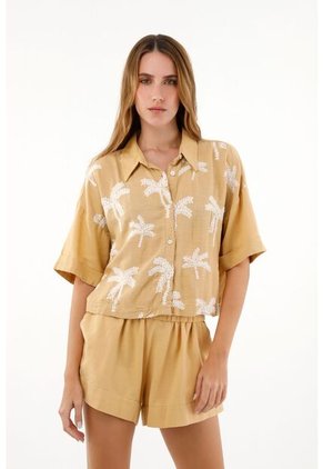 Tennis Camisa Cropped Con Diseño Bordado Café Para Mujer