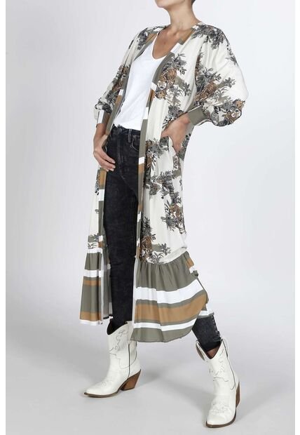 Kimono Para Mujer Tennis, Estampado De Tigres Y Rayas