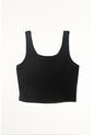 Tennis Camiseta Crop En Rib Negra Con Textura Suave Para Mujer Con Acabado Suave de Tennis