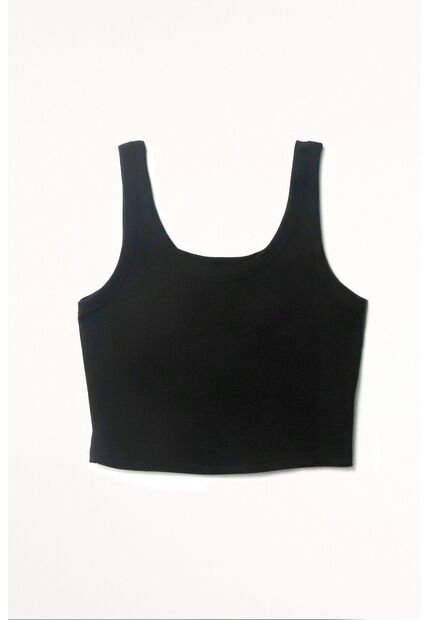 Tennis Camiseta Crop En Rib Negra Con Textura Suave Para Mujer Con Acabado Suave