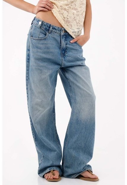 Tennis Jeans Wide Leg Con Bajo Extra Largo En Denin Para Mujer