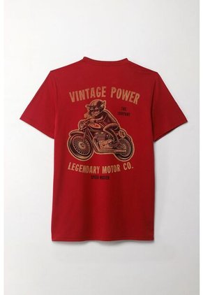 Camiseta Manga Corta Estampada Roja Para Hombre