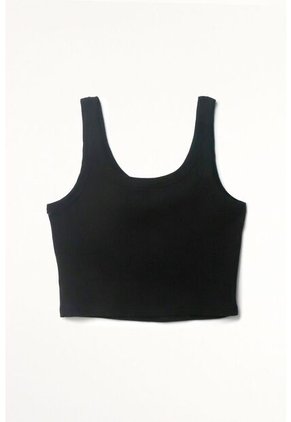 Tennis Camiseta Crop En Rib Negra Con Textura Suave Para Mujer Con Acabado Suave