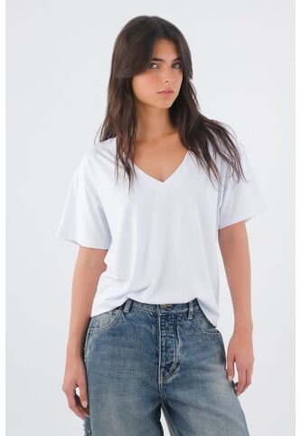 Tennis Camiseta Para Mujer De Algodón Blanca De Fit Relajado Con Escote En V Tennis