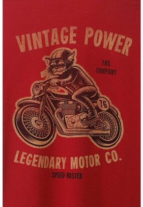 Camiseta Manga Corta Estampada Roja Para Hombre