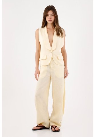 Tennis Chaleco Fit Relajado Con Solapa Amplia En Lino Beige Para Mujer Tennis