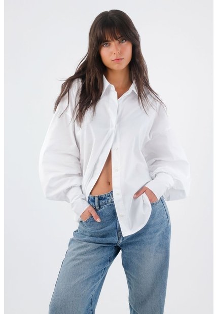 Tennis Camisa Para Mujer En Algodón Blanco Oversize Con Manga Larga