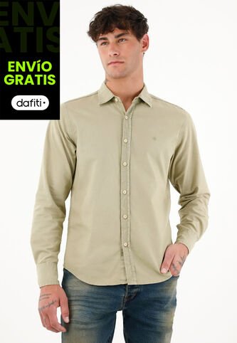 Tennis Camisa De Tela Oxford Manga Larga Verde Para Hombre Tennis