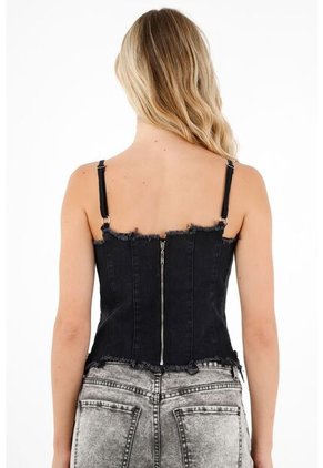 Tennis Camisa Tipo Chaleco En Denim Negro Para Mujer